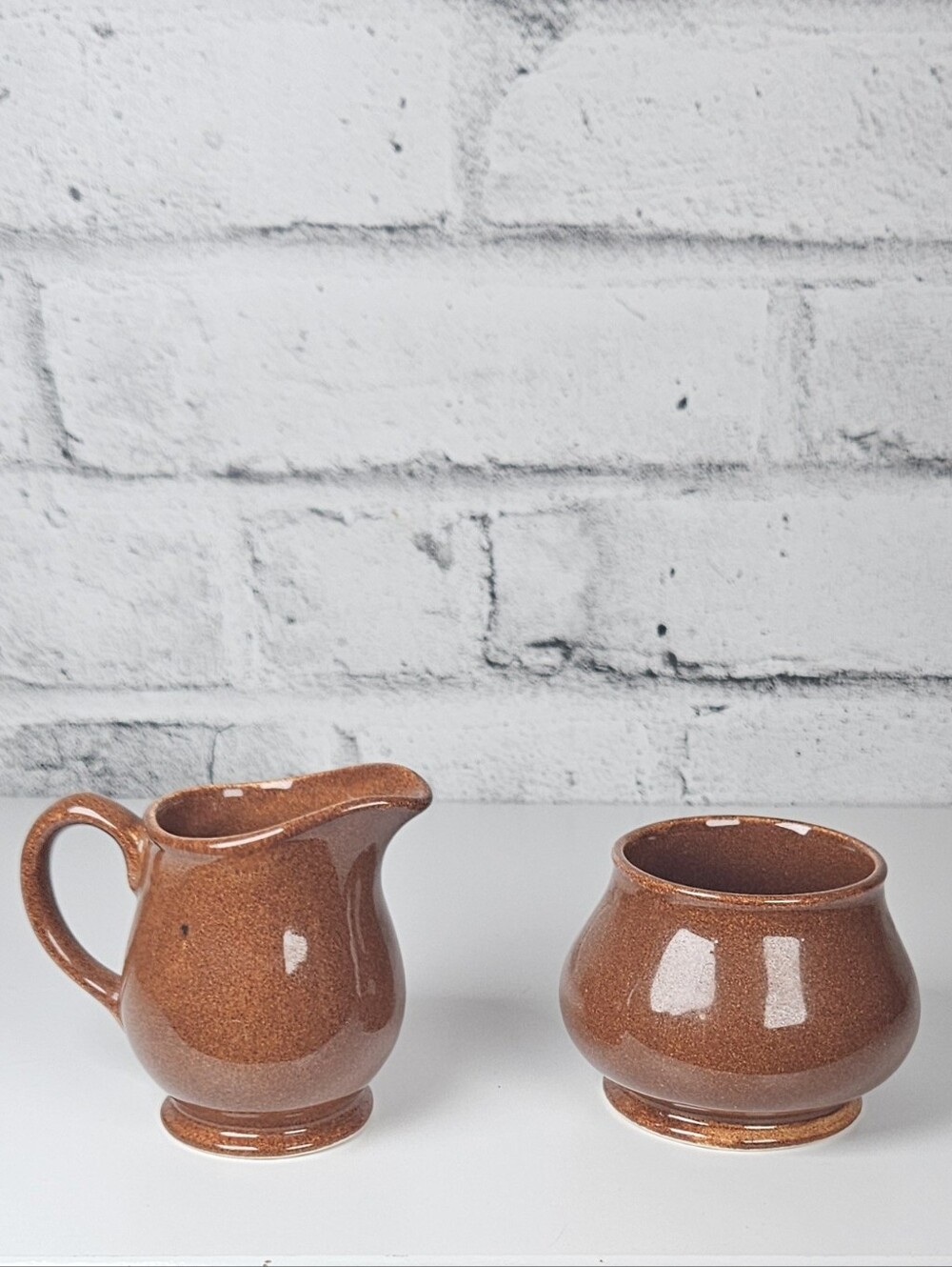 Vintage Brown Drip Glaze Creamer Sugar Bowl Set Mid Century Pottery